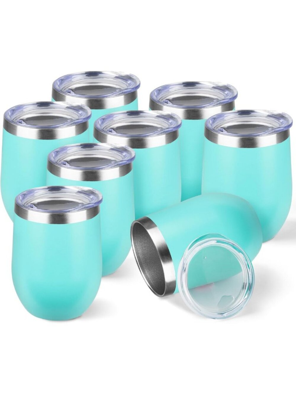 12oz Insulated Wine Tumblers with Lid - 8 Pack, Light Green, Perfect for Parties